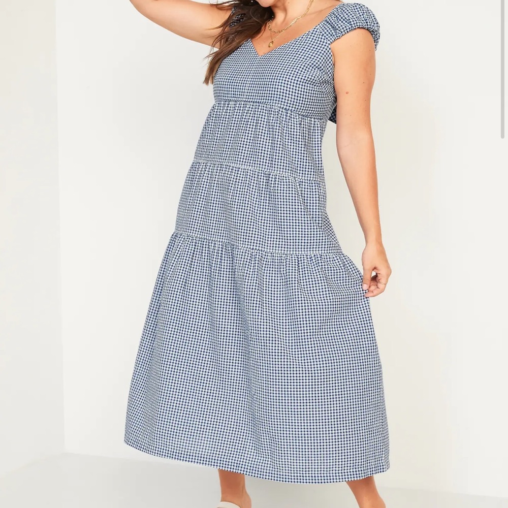 Tiered Seersucker All-Day Maxi Dress Sz L